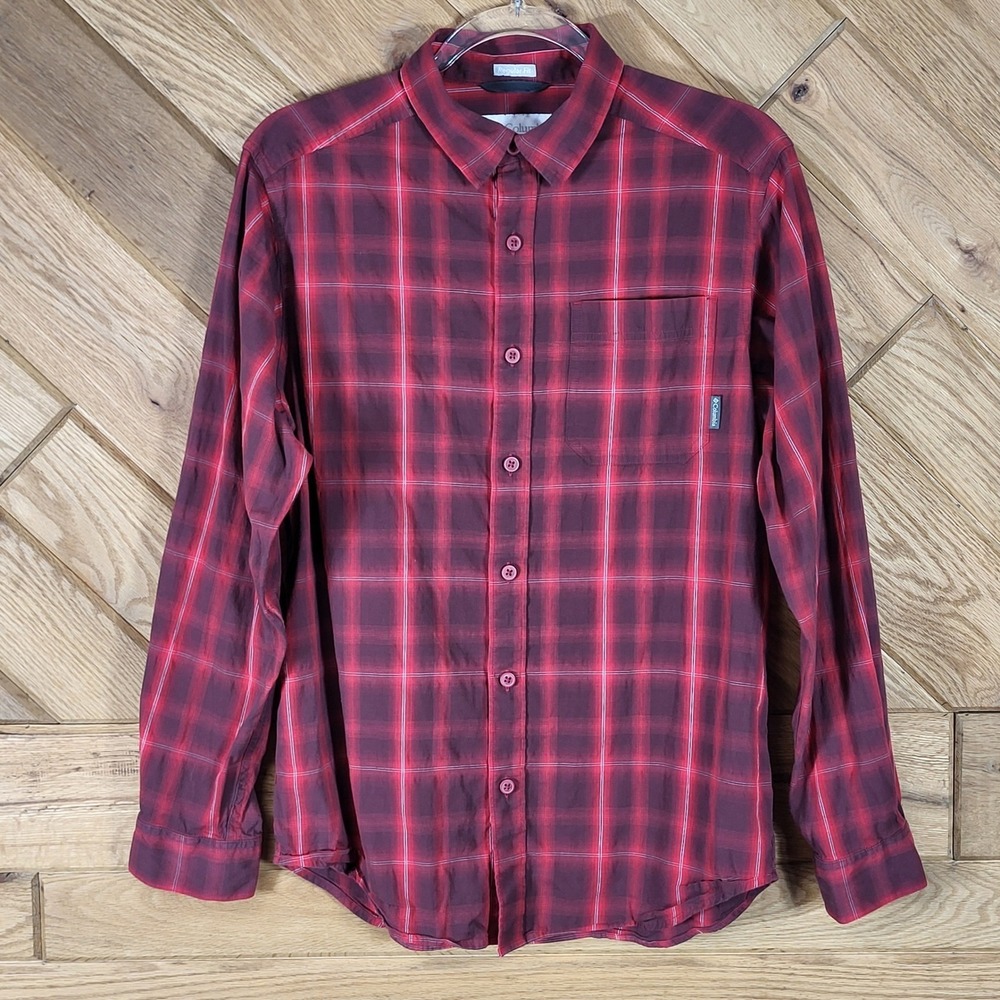 Columbia Button Up Shirt Mens S Regular Fit Plaid Long Sleeve Red Multi